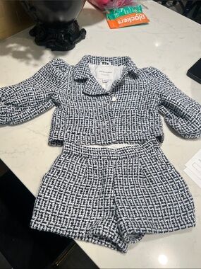 Janie and Jack Navy & White Tweed Two-Piece Jacket and Shorts